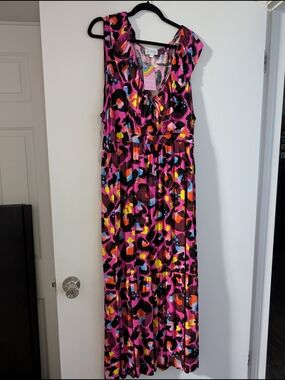 Bright Pink Multi-Color Print Maxi Dress - Unknown Brand